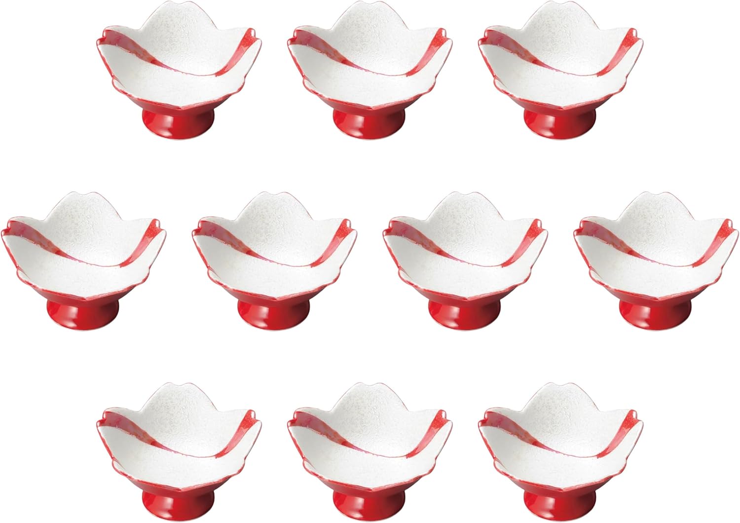 10個セット 流水ラスター桜型高台鉢（赤） [ 11.5×6.5㎝ ] | 高台